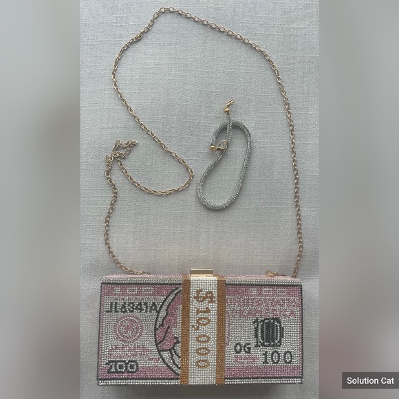 Pink Dollar Style Evening Bag with Diamond Design Shoulder Bag/Wallet/Clutch - Picture 6 of 7